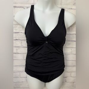 Jantzen Classics Sz 16 Black Slimming One Piece Swimsuit Draped Soft Cup Keyhole
